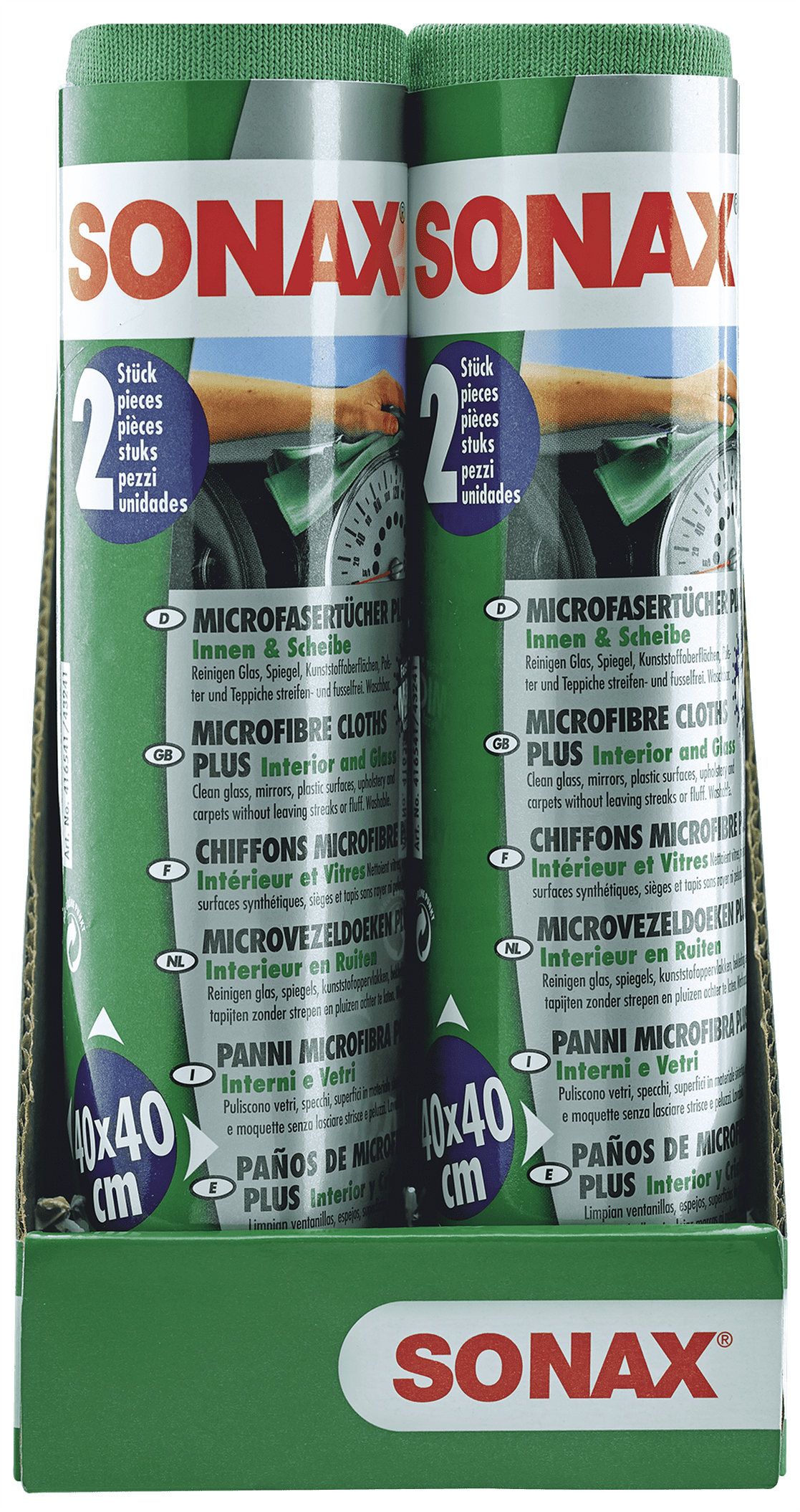 SONAX Green Microfibre Cloth for Interior and Glass (2 pcs)